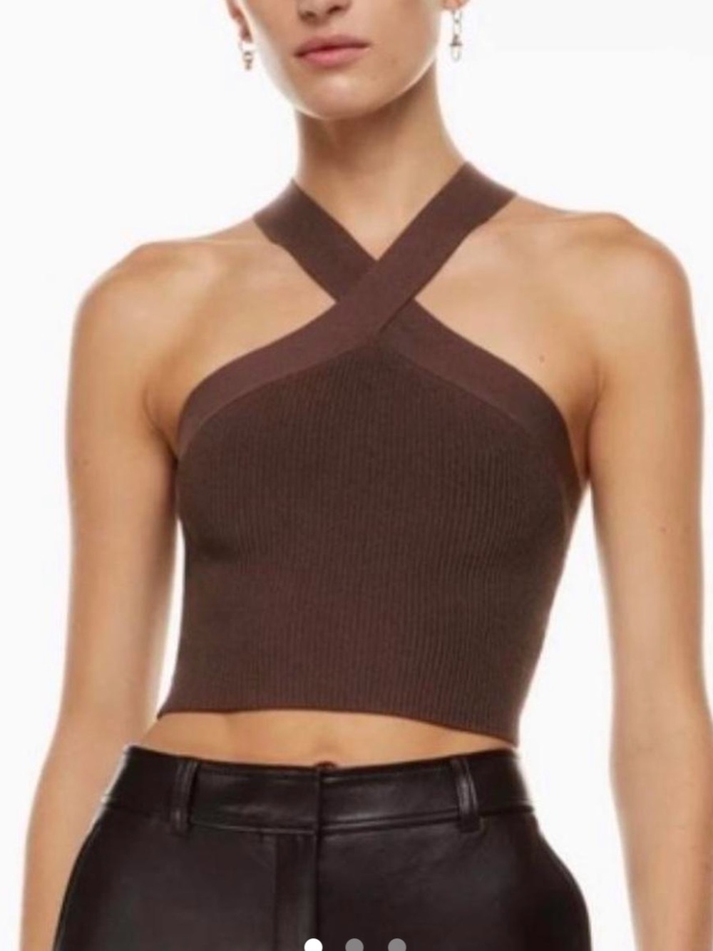 Aritzia Babaton Sculpt Knit Criss Cross Crop Top in Brown
